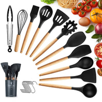 1 x RAW Customer Returns Kitchen utensil set, KagoLing kitchen utensil set, non-stick, heat-resistant kitchen utensil set, silicone with wooden handle, 22 pieces, kitchen utensils, including spoons, tongs, whisk, spatula - RRP €24.99