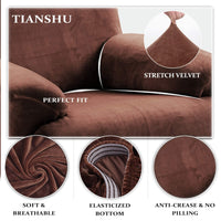 1 x Brand New TIANSHU velvet recliner covers, stretch armchair protector, elastic plush couch cover, stylish luxury furniture covers, anti-slip high stretch recliner covers recliner, coffee  - RRP €41.99