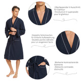 1 x RAW Customer Returns Mnemo Men s Waffle Light Kimono Waffle Bathrobe in Organic Cotton, Navy Blue, L - RRP €35.99