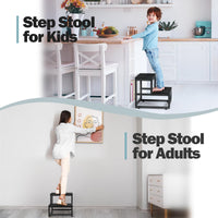 1 x RAW Customer Returns LIANTRAL Step Stool for Adults and Children, 2-Step Stool, Heavy Duty Steel and Sturdy Wooden Stool, Load Capacity up to 200KG, Step Stool for Bed, Kitchen, Bathroom, Black - RRP €40.33