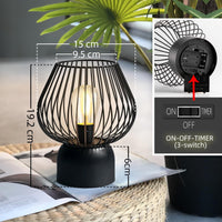 1 x RAW Customer Returns MJ PREMIER Wireless table lamp, black metal battery-operated table lamp with timer function, battery-operated bedside lamp, table lamp without cable for living room, bedroom, balcony, table, patio - RRP €30.24