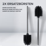 1 x RAW Customer Returns ovimar replacement brush Vesborg Set of 2 handles and 2 brush heads Silver Handle in stainless steel Toilet brush with silicone brush head in black Toilet brush with replaceable brush head - RRP €18.1