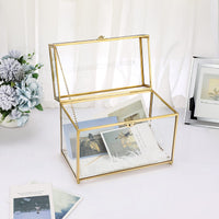 1 x RAW Customer Returns SUMNACON Wedding Gift Card Box Made of Glass Metal with Lock for Anniversary Christmas Wedding Birthday Baby Shower Party Gift Decoration Golden Rectangle  - RRP €53.44