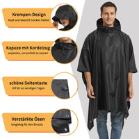 1 x RAW Customer Returns Opret Waterproof Rain Poncho Women Men, Lightweight Breathable Rain Cape 3-in-1 Multifunctional Raincoat Rain Cover Rain Poncho for Hiking and Camping - Black - RRP €19.99