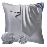 1 x RAW Customer Returns Seiwohl satin pillowcase 80x80, set of 2 satin pillowcases, pillowcases for hair and skin, similar to silk, grey, with hair tie and hair cap - RRP €20.16