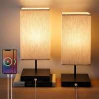 1 x RAW Customer Returns blonbar 2-pack bedside lamp touch dimmable, bedside lamp with USB charging function, 3 color temperatures fully dimmable, 6W LED fabric shade table lamp for children s room, bedroom, living room square  - RRP €49.99