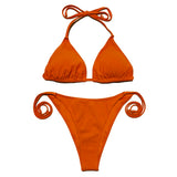 1 x RAW Customer Returns EONAR Bikini Women Set Sexy Classic Triangle Bikini Top Adjustable Two Piece Swimsuit High Elasticity Swimwear Solid Color Bikini for Women XS, Orange  - RRP €32.27