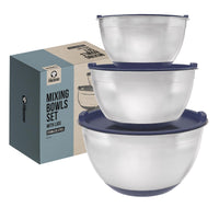 1 x RAW Customer Returns Chef Pomodoro mixing bowl mixing bowl set bowl with lid set of 3 bowls stainless steel bowls non-slip stackable bowls perfect as a dough bowl, salad bowl dark blue  - RRP €26.75