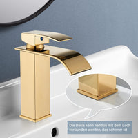 1 x RAW Customer Returns Bathroom Faucet Brushed Gold Mixer Tap Wash Basin Single Lever Waterfall Faucet Made of Stainless Steel Vanity Faucet for Bathroom llffssdg - RRP €42.0