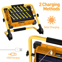 1 x RAW Customer Returns Solar LED construction spotlight battery, 120 LED portable work light solar USB rechargeable, 4 modes 6000K waterproof outdoor floodlight 14000mAH power bank for car repair, garage, workshop, camping - RRP €36.99