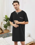 1 x RAW Customer Returns Enjoyoself Men s Short Sleeve Nightdress Cotton Lightweight Airy Long Sleepwear Shirt Practical Sleepshirt for Hospital Black, XXL - RRP €25.2