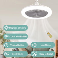 1 x RAW Customer Returns BomKra ceiling fan with lighting 30w, LED ceiling light with remote control, timer, 3 colored dimmable, 3 speeds, silent ceiling fan lamp for bedroom living room gray  - RRP €26.36