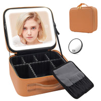 1 x RAW Customer Returns JADAZROR Makeup Bag with Mirror and Light, Travel Makeup Bag with 3 Color LED Lighted Makeup Organizer, Portable Makeup Case with Adjustable Dividers, Cosmetic Bag, Gift - RRP €40.33