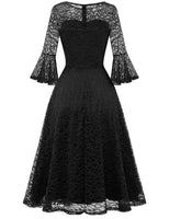 1 x RAW Customer Returns DRESSTELLS Women s Elegant Dress Cocktail Dress 3 4 Sleeve Wedding Party Midi Dress Round Neck Knee-Length Evening Dress Confirmation Dress Black M - RRP €53.99