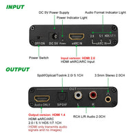 1 x RAW Customer Returns UNSTINCER HDMI eARC ARC Audio Extractor, 192KHZ Digital to Analog HDMI to HDMI SPDIF Optical Toslink RCA L R 3.5mm Jack Converter, Supports up to HD5.1 HD7.1 Channels, Adapter for TV - RRP €32.26