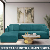 1 x RAW Customer Returns CHELZEN Velvet Peninsula Sofa Cover, 2-Piece Couch Cover Left Right Corner, Chaise Longue Sofa Throws with Two Pillowcases, L Shape Peninsula Sofa Covers 2 Seater 3 Seater, Peacock Blue  - RRP €56.99