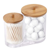 8 x Brand New JanFeel Acrylic Cotton Swab Holder with Bamboo Lid for Bathroom Countertop Organizer for Storage Cotton Ball Cleaning Pads Round Swabs Makeup Brushes - RRP €72.48