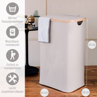 1 x RAW Customer Returns Lonbet - Laundry basket with lid large - XL 100 liters - laundry basket wood bamboo - laundry collector beige with handles - Laundry Basket with Lid - Laundry Hamper - RRP €36.99