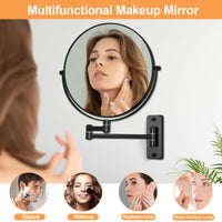 1 x RAW Customer Returns FFowcye 8 wall-mounted cosmetic mirror with magnification, 1X 10X make-up mirror for bathroom black, 360 rotating extension - wall-mounted shaving mirror. - RRP €30.12