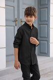 1 x RAW Customer Returns Boys Long Sleeve Shirts Cotton Casual Shirt Kids Solid Color Shirt Top with Chest Pocket, Black, 10-12 Years - RRP €26.21