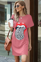 1 x RAW Customer Returns Uusollecy Summer Dress Women s T-Shirt Dresses Round Neck Short Sleeve Mini Dress Leopard Lip Printed Casual Dress Blouse Dress Pink XL - RRP €27.99