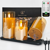 1 x RAW Customer Returns HL Rechargeable Flickering Flameless Candles, Gold Glass Realistic LED Battery Operated Candles with Remote Timer Pillar Candles for Festival Christmas Home Decor 3 Pack - RRP €52.0