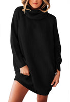 1 x RAW Customer Returns Viottiset Women s Oversized Long Sleeve Mini Sweater Dress Turtleneck Ribbed Chunky Knitted Pullover 01 Black M - RRP €48.4