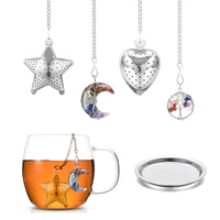 1 x Brand New Mogokoyo 2 pieces tea strainer for loose tea stainless steel tea filter with gemstone moon tree of life pendant chain tea egg tea ball for teapot mulling spice tree of life moon  - RRP €13.31