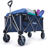 1 x RAW Customer Returns Ohuhu XL Handcart Foldable 145L 150kg load capacity, foldable beach cart, garden cart, tool cart with side pocket for all-terrain, no assembly required, adjustable handle, blue - RRP €77.14