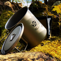 1 x RAW Customer Returns Bestargot 750ml Titanium Mug Cup with Insulated Bag, Tableware Set, Outdoor Pot Cookware, Large Capacity for Solo Camping, Hiking, Bushcraft - RRP €34.48