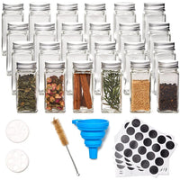 1 x RAW Customer Returns EZOWARE 24 Piece Square Spice Jars Set, 120ml Spice Jar with Shaker Insert, Square Spice Shaker Glass with Airtight Cap, Chalkboard Label, Shaker Insert Tops and Wide Funnel - RRP €25.99