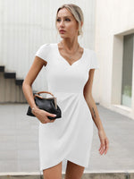 1 x RAW Customer Returns Missufe wrap dress cocktail dress wedding guest elegant summer dress women s party dress mini dress bodycon figure-hugging tight dresses white, large  - RRP €46.99