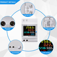 1 x RAW Customer Returns Electricity meter DIN rail AC meter Digital energy meter Multifunction current meter 6 in 1 AC40-300V 100A AC meter KWh meter, ammeter voltmeter Din, closed type CT - RRP €23.28