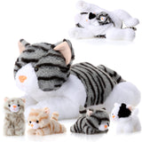 2 x RAW Customer Returns Skylety 5 Pieces Cat Cuddly Toy with Babies Inside, Mama Cat with 4 Cute Fluffy Kittens Plush Toys in the Belly, Cat Stuffed Toys for Birthday Gift, Sleeping, Cuddling Gray  - RRP €73.36