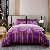 1 x RAW Customer Returns Shamdon Home Collection bed linen 220 x 240, geometric marble pattern duvet cover set and 2 pillowcases 80 x 80 cm, 3-piece soft fluffy bed linen set with zip, purple - RRP €29.23