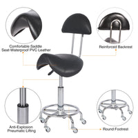 1 x RAW Customer Returns REDCAMP saddle stool with wheels, ergonomic office stool, makeup stool with backrest, 360 rotating stool, height adjustable for massage salon, kitchen, office, spa, pub, sewing, black - RRP €70.58