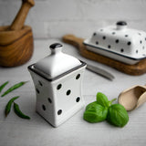 1 x Brand New City to Cottage Handmade Ceramic Jars Set of 3 White and Black Polka Dots 150ml - RRP €53.95