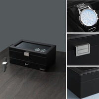 1 x RAW Customer Returns VASIHO watch box men with 6 compartments, jewelry box watch case 1 drawer for watches, rings, sunglasses, jewelry watch storage box with glass lid, black SSH207B - RRP €33.26