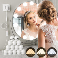 1 x RAW Customer Returns SUWIN LED mirror light, Hollywood dressing table lighting 14 LED bulbs with adapter, 3 color changes 9 dimmable mirror lamps with switch, mirror lights for cosmetic mirrors without mirror  - RRP €20.99