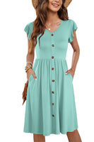 1 x RAW Customer Returns MOLERANI Women Summer Dresses Ruffle Sleeve V-Neck Casual Beach Dress Midi Dress with Pockets Natural Light Green M - RRP €38.99