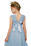 1 x RAW Customer Returns Danna Belle Girls Princess Dresses 146 Children Flower Girl Wedding Festive Party School Enrollment Lace Tulle Dress Summer Baptism Evening Communion Dresses Long 152 Blue - RRP €39.99