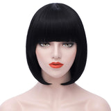 1 x RAW Customer Returns Mildiso Short Bob Black Hair Wigs Straight with Flat Bangs Synthetic Colorful Cosplay Daily Party Wig for Women Natural Like Real Hair 12 Inch 002A - RRP €20.16