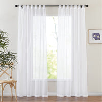 1 x RAW Customer Returns PONY DANCE Voile Curtains White Transparent Loop Curtain Set of 2 Bedroom Curtains and Drapes Transparent White Curtains Linen Look White Curtains for Living Room - RRP €24.95