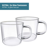 1 x RAW Customer Returns Glass Teapot - Capacity 1500 Ml - Removable Stainless Steel Filter - Heat Resistant Borosilicate Glass -Plus 2X Glass Tea Cups - RRP €24.19