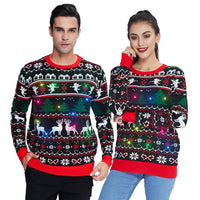 1 x RAW Customer Returns Freshhoodies Women s Christmas Jumper Long Sleeves 3D Elf and Reindeer Knitting Pattern Novelty Crew Neck Xmas Knitted Jumper Ugly Christmas Jumper Christmas Sweater Jumper Black Red S - RRP €33.42