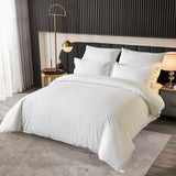 1 x RAW Customer Returns Amolavet Hotel Bed Linen 135x200 Mako Satin Cotton White Damask Stripe Bed Linen 135x200 Cotton 2-Piece Set White with Zipper for Summer - RRP €41.34