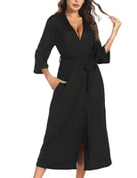 1 x RAW Customer Returns Marvmys Seven Long Sleeve Morning Dress Women Bathrobe V-Neck Comfortable Soft Morning Dress Spring Kimono S-XXL Black XL - RRP €31.99