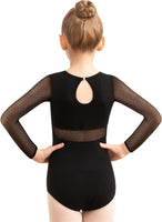 1 x RAW Customer Returns Mulnall Ballet Leotard Girls Long Sleeve Gymnastics Dance Leotard for Ballet Tank Costume Children Leotard Dancewear Black Mesh Water Drop Back 60318-06-XL  - RRP €19.99