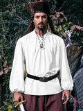 1 x RAW Customer Returns YBENLOVER Men s Medieval Shirt Stand-Up Collar Lace-Up Shirt Renaissance Victorian Viking Costume V-Neck Pirate Shirts M, White  - RRP €22.99