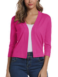 1 x RAW Customer Returns Women s 3 4 Sleeve Open Front Bolero Cardigan Shrug Solid Cardigan Top XXL, Pink Red  - RRP €32.76